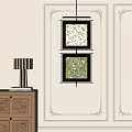 Abstract Paintings On Interior Wall With Floral Patterns Light Green Tones Black Frames 3d model