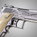 Intricately Engraved Silver Pistol Featuring Decorative Wooden Grip And Floral Patterns