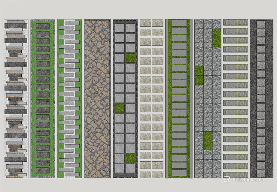 Stepping Stones Path Various Designs With Different Materials And Green Plants 3d model 