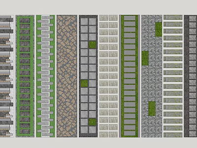 Stepping Stones Path Various Designs With Different Materials And Green Plants 3d model