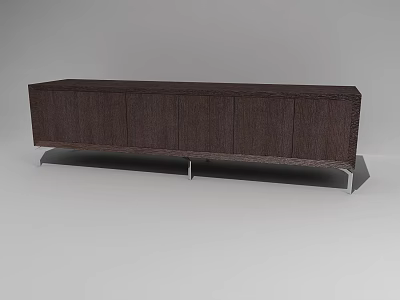 Modern Dark Brown Wooden TV Stand With Cabinet Doors And Metal Base 3d model