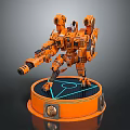 Orange Mechanical Mech Character Standing On Circular Base With Weapon And Sci-Fi Details 3d model