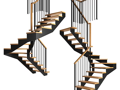 Elegant Modern Interior Staircase Design With Wooden Steps And Black Railings 3d model