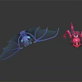 Blue And Red Fantasy Creature Characters With Horns And Wings
