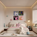 Kids Room Interior With Colorful Wall Art Stuffed Toys Pink White Pillows And Soft Rug