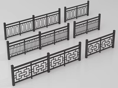 Traditional Railing Design With Intricate Geometric Patterns And Black Metal Frames 3d model