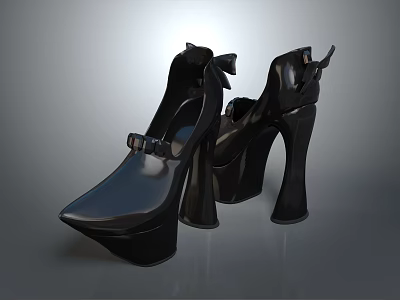 Black Patent Leather High Heels With Bow Detail And Unique Heel Design 3d model