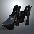 Black Patent Leather High Heels With Bow Detail And Unique Heel Design