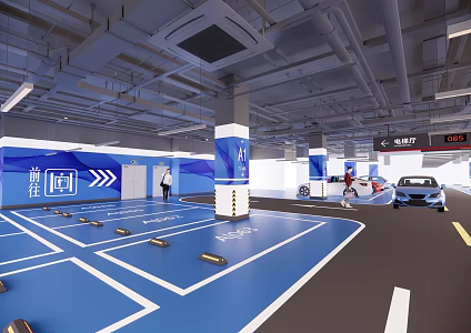 Modern underground garage car guide tag sign basement parking space elevator hall entrance 3d model