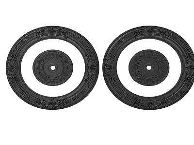 Two Black Round Decorative Ceiling Medallions With Carved Patterns For Lighting Fixtures 3d model