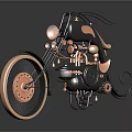 3D Rendered Black and Orange Futuristic Motorcycle With Unique Curved Design Details