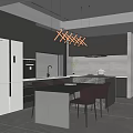Restaurant Modern Kitchen With Gray Cabinets Stainless Steel Refrigerator Island Counter And Red Chairs