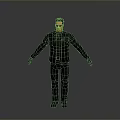 Male Figure Wearing Black Leather Jacket Pants Gloves Standing With Arms Outstretched On Gray Background