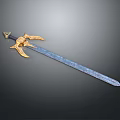 Ornate Vintage Sword With Intricate Golden Hilt And Blue Blade Design