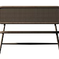 Modern Bench Style Dining Chair With Woven Rattan Backrest And Metal Frame Design