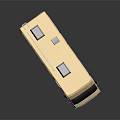 Cartoon Style Beige Camper Van With Red Yellow Stripes And Roof Equipment
