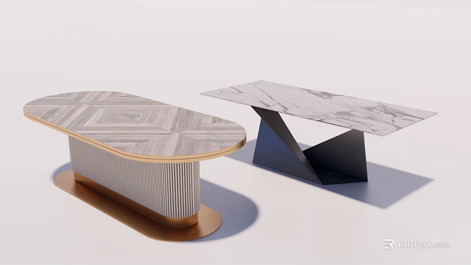 Modern Dining Table With Marble Top And Geometric Metal Base Design 3d model 