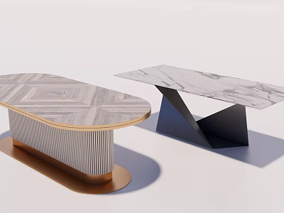 Modern Dining Table With Marble Top And Geometric Metal Base Design 3d model