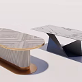 Modern Dining Table With Marble Top And Geometric Metal Base Design 3d model