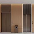 Modern Dual Elevators In Building Lobby With Textured Walls And Trash Bin 3d model