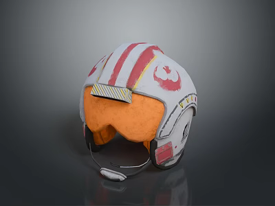 White and Red Striped X Wing Pilot Helmet with Orange Liner and Rebel Emblem 3d model