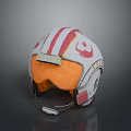White and Red Striped X Wing Pilot Helmet with Orange Liner and Rebel Emblem