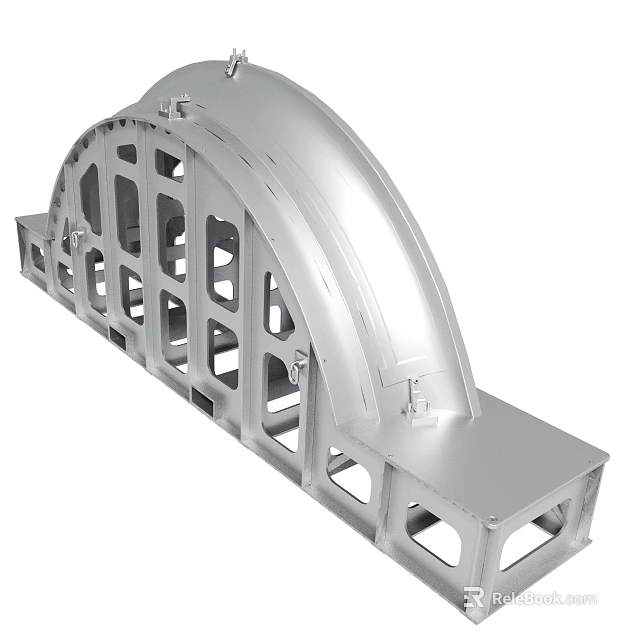 Silver Metal Arch Mechanical Component With Square Holes And Base Structure 3d model 