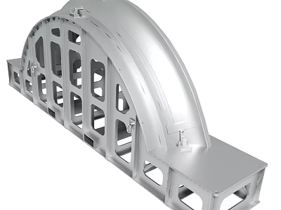 Silver Metal Arch Mechanical Component With Square Holes And Base Structure 3d model