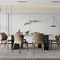 Elegant Modern Dining Room Interior With Round Table Brown Chairs And Pendant Light 3d model