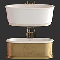 Luxury White Bathtub With Gold Base Brass Faucet And Marble Edge Design