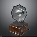 Vintage Phonograph With Metal Horn Wooden Base Crank Handle And Turntable