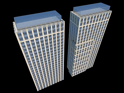 Two Modern Office Buildings With Glass Curtain Walls And Transparent Rooftop Structures 3d model