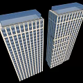 Two Modern Office Buildings With Glass Curtain Walls And Transparent Rooftop Structures