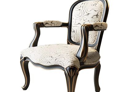 Elegant Classic Accent Chair With Carved Wooden Legs Patterned Fabric And Curved Armrests 3d model