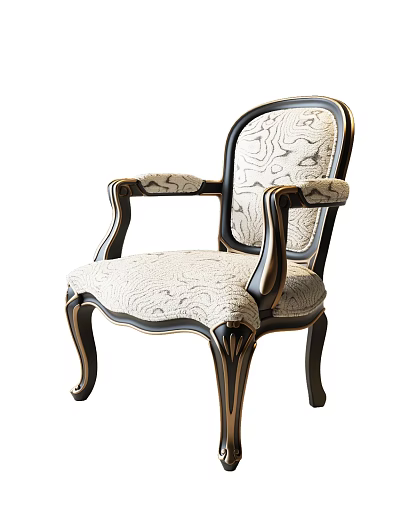 Elegant Classic Accent Chair With Carved Wooden Legs Patterned Fabric And Curved Armrests 3d model