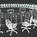 Professional Round Conference Table Setup With Multiple Monitors And Office Chairs 3d model