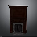 Elegant Dark Wood Fireplace Interior With Carved Accents And Stone Base