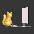 Computer Monitor Displaying Cat Image With Toy Cat Keyboard And Mouse On Desk