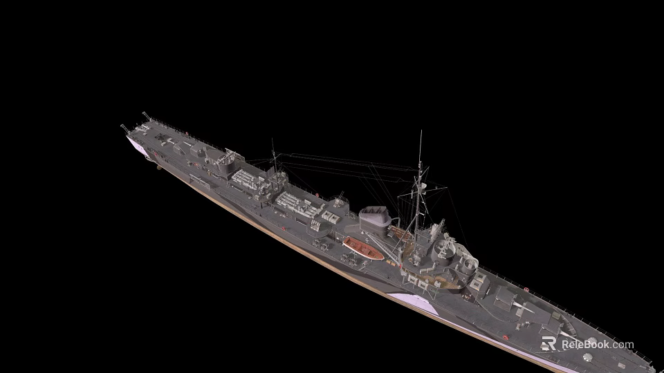 Detailed Warship Model Featuring Deck Structure Weapon Systems And Mast 3d model 