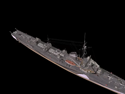 Detailed Warship Model Featuring Deck Structure Weapon Systems And Mast 3d model