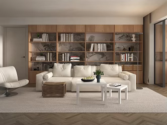 Vintage Living Room Living Room Living Room Modern Living Room Sofa Coffee Table Leisure Sofa Chair Bookcase Book Decorative Cabinet Floor Lamp Footstool Door 3d model