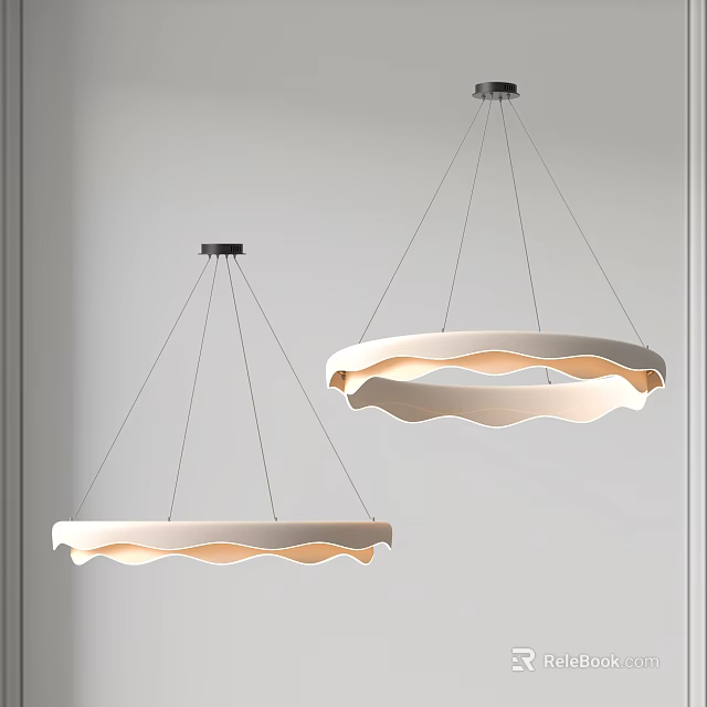 Modern White Wave Shaped Circular Pendant Lights Hanging From Ceiling With Soft Glow 3d model