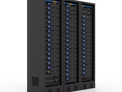 Black Server Rack With Multiple Server Units And Blue Indicator Lights 3d model