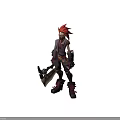 Steampunk Warrior Character Holding Mechanical Axe Wearing Armored Outfit Purple Coat And Leather Boots