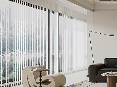 Comfortable Modern Leisure Chair In Living Room With Vertical Blinds City View And Floor Lamp 3d model