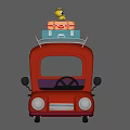 Red Toy Car with Suitcases and Yellow Duck Toy on Roof