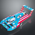 Streamlined Blue Red White Racing Speedboat With Star Stripe Pattern And Number 5