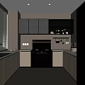 Modern Kitchen Interior Design With Black Cabinets Beige Countertops Window Stove And Sink