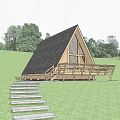 Misty Lakeside Detached Villa Featuring Triangular Roof Wooden Structure And Trees
