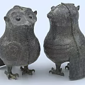 Vintage Bird Shaped Metal Decorative Ornament Set With Textured Surface